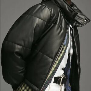 Anthropologie Women’s black leather puffer jacket